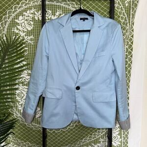 Aboki Men's Sky Blue Single Button Blazer Sport Coat Striped Cuffs Size L